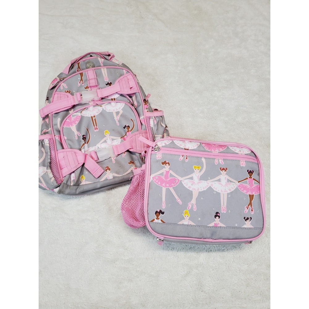 Pottery Barn Kids Glitter Ballerina Gray Pink Backpack Lunch Bag Sack School